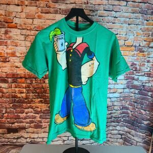 Popeye Spinach Costume Graphic T Shirt Green Cartoon Character Tee Adult L